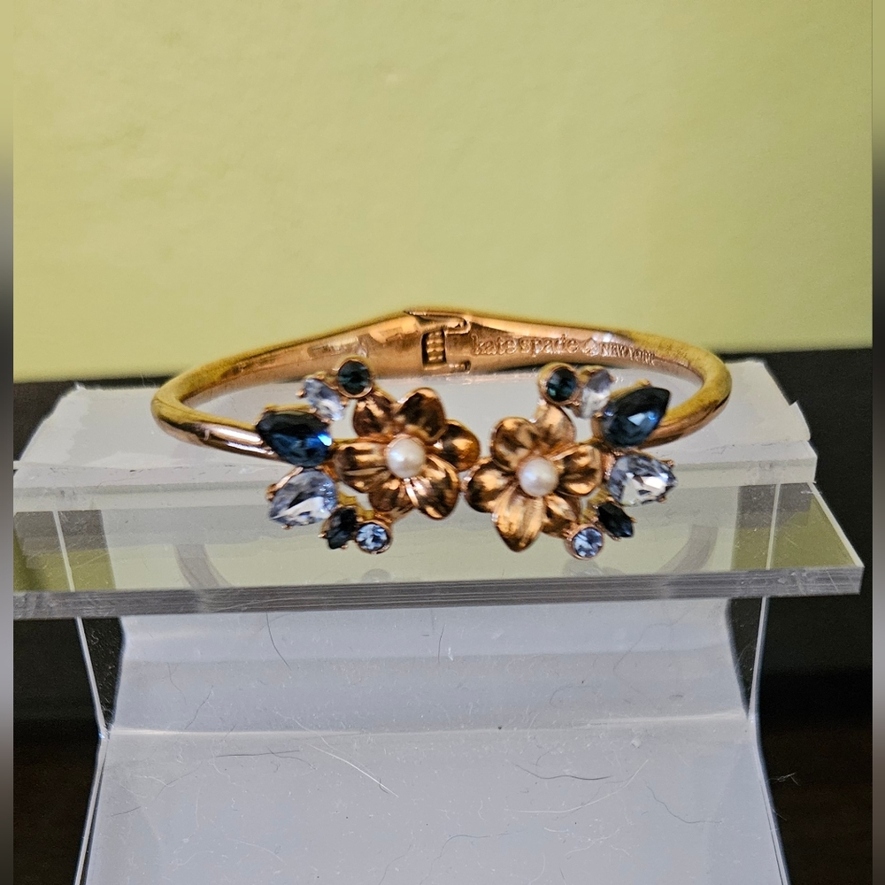 Kate Spade Rose Gold Bracelet w/Blue Stones & tiny Pearls Size 6 - 6.5 - 7